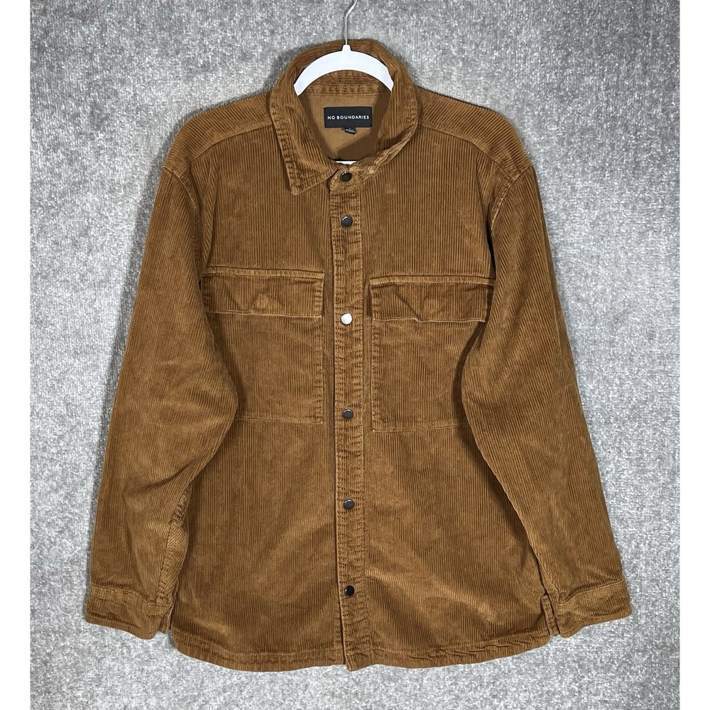 No Boundaries Corduroy Snap Front Shirt Shacket Mens Size M 38-40 Brown Pockets
